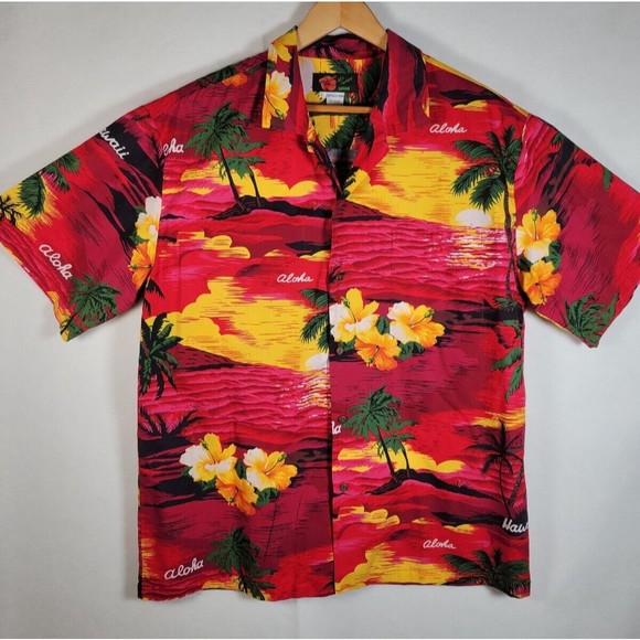 Hawaiian X-LARGE Shirt Aloha Hibiscus Sunset Colorful Bright Ni'i Fashions - Picture 8 of 8